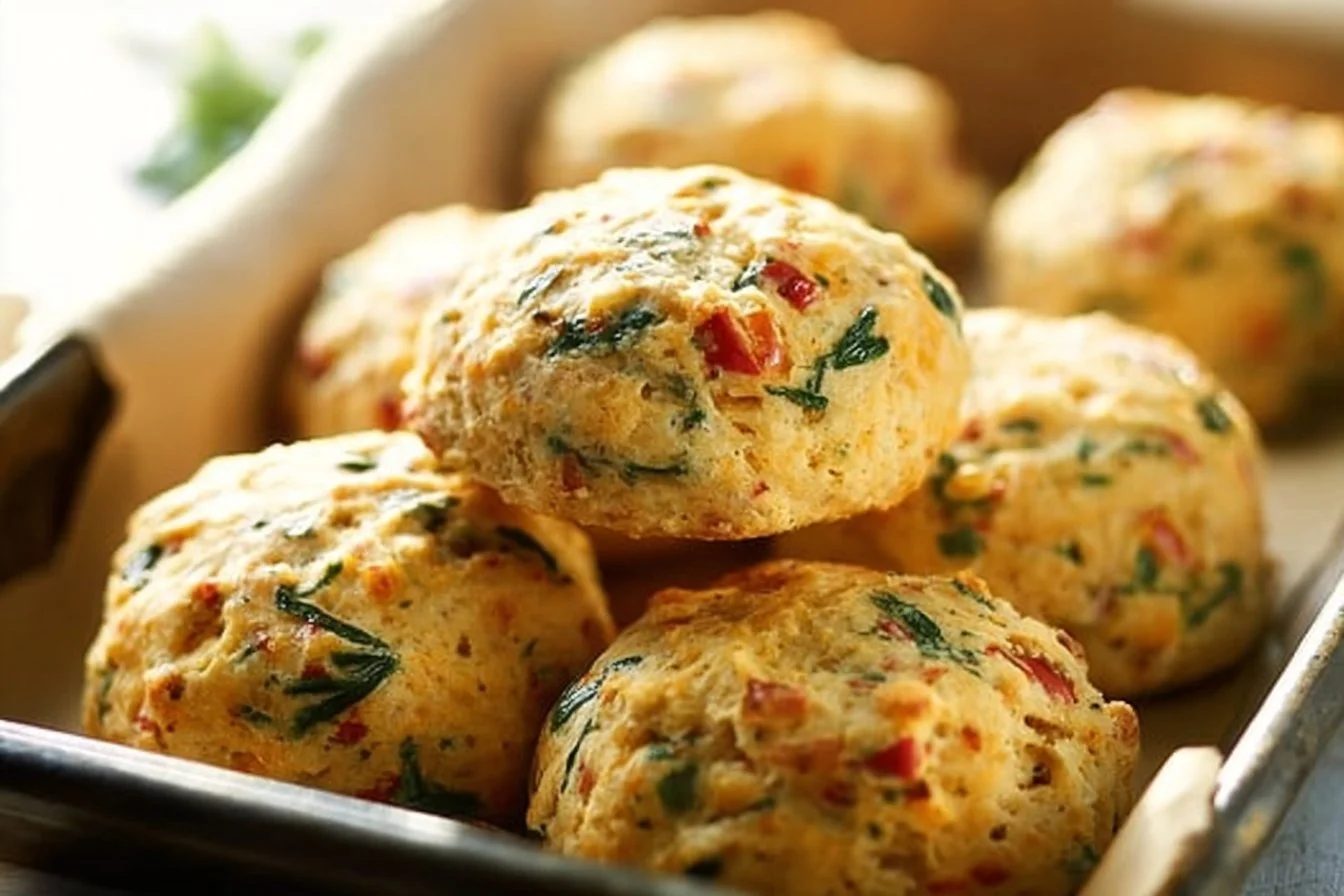 Savory High-Protein Breakfast Biscuits 4 Savory high-protein breakfast biscuits topped with herbs and spices