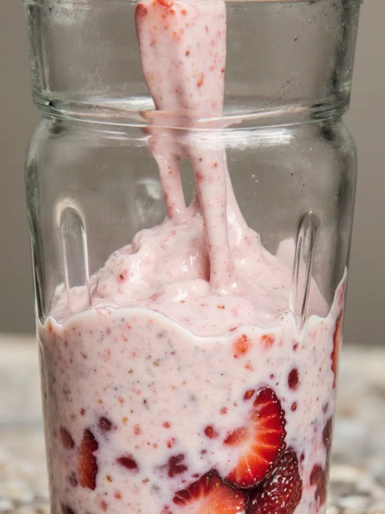 Viral Blended Strawberry Oatmeal 4 Delicious blended strawberry oatmeal topped with fresh berries and nuts