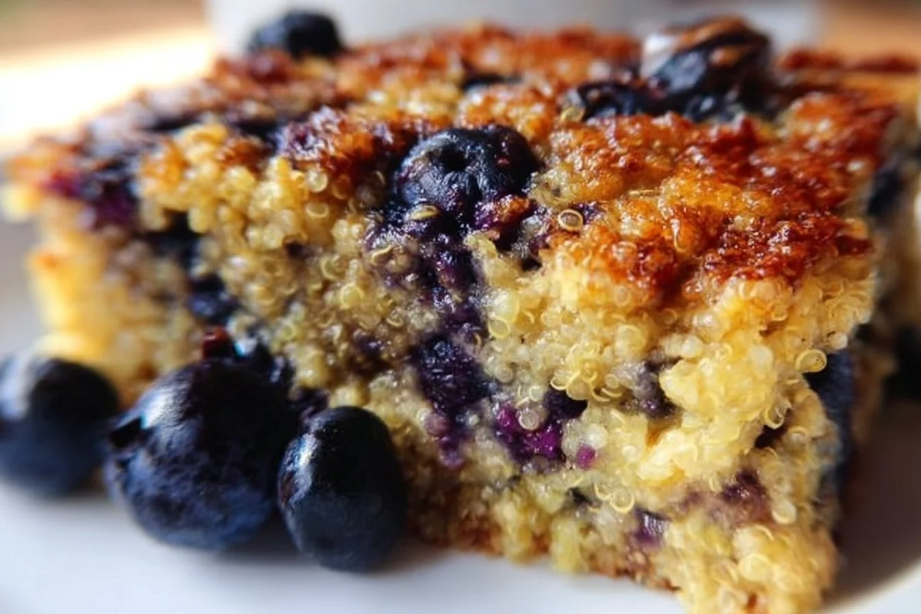 Wholesome blueberry quinoa breakfast bake served in a dish.